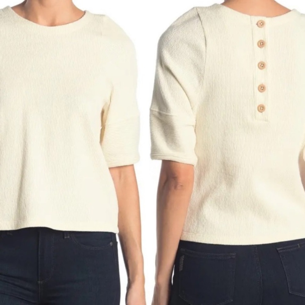 MADEWELL Button back Ottoman jacquard cream color short sleeve blouse size Small - Picture 3 of 10